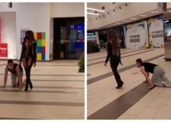 Уште ова го немавме видено: Го шета како куче врзан низ мол (ВИДЕО)