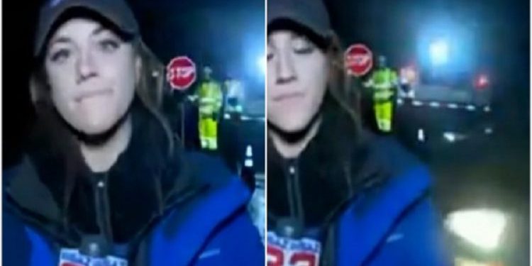 АВТОМОБИЛ УДРИ НОВИНАРКА ВО ПРОГРАМА ВО ЖИВО Таа одлета од ударот, но ја завршила репортажата (ВИДЕО)