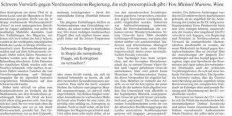 Германски ФАЦ со насловна за Македонија: Корупција на Владата во име на ЕУ