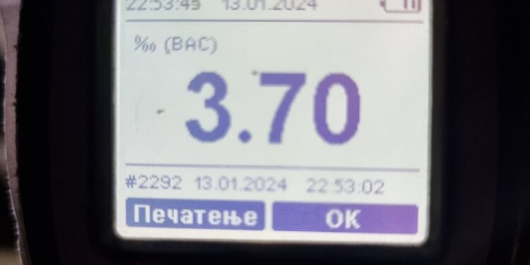 Мортус пијан возел низ Скопје: полицијата фати возач со 3,7 промили алкохол
